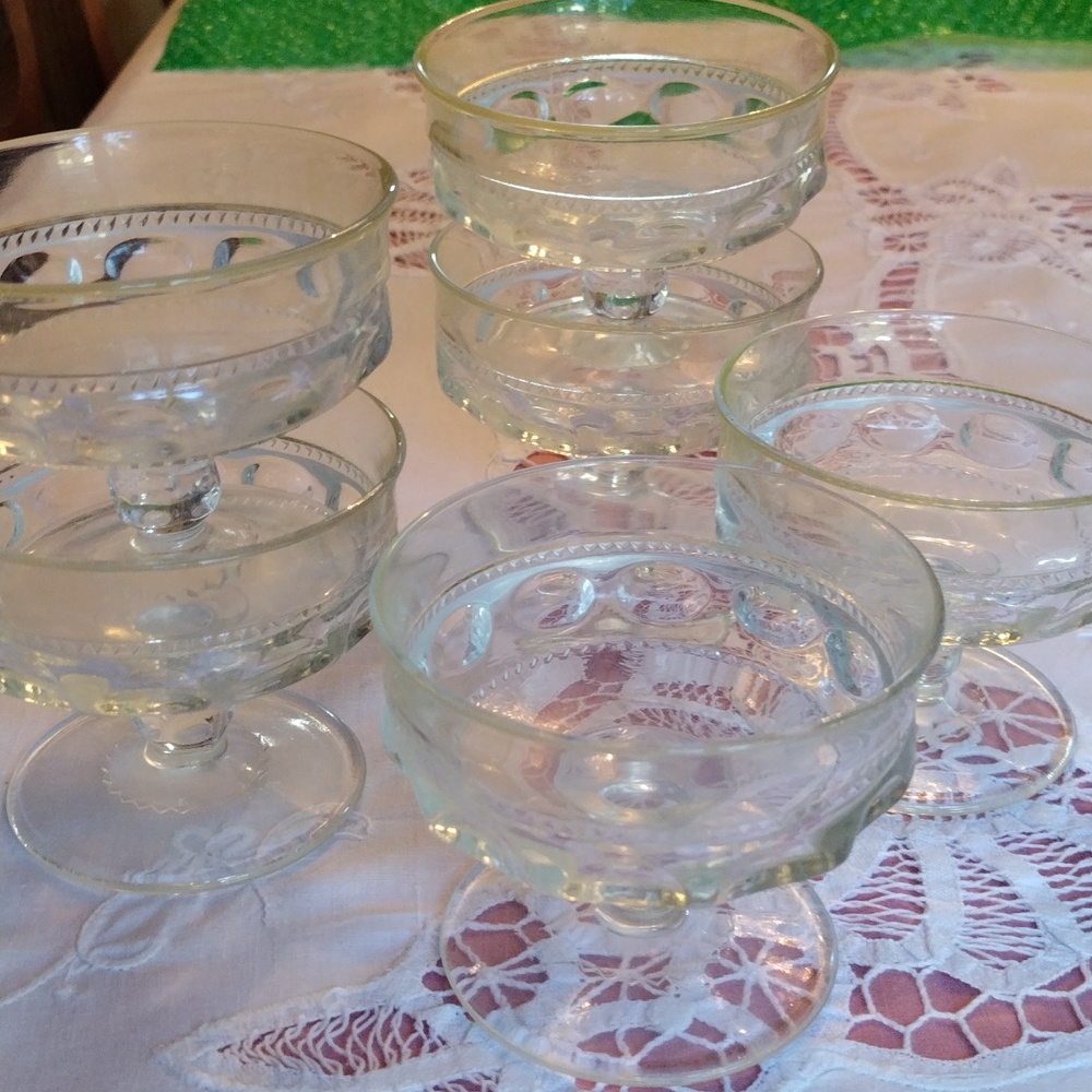 Vintage glass pedestal Dessert Cups, Goblets, Ice Cream dish set of 6